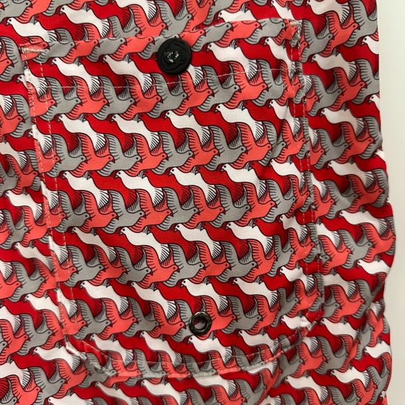 Mr. Swim Men's Bathing Suit, Red with Gray, Pink & White Doves - Picture 5 of 7